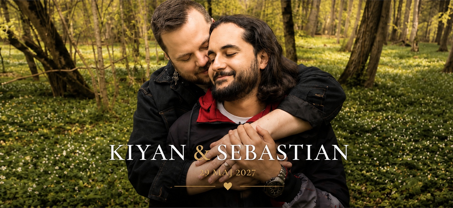 Kiyan och Sebastian på en lantlig bröllopsplats