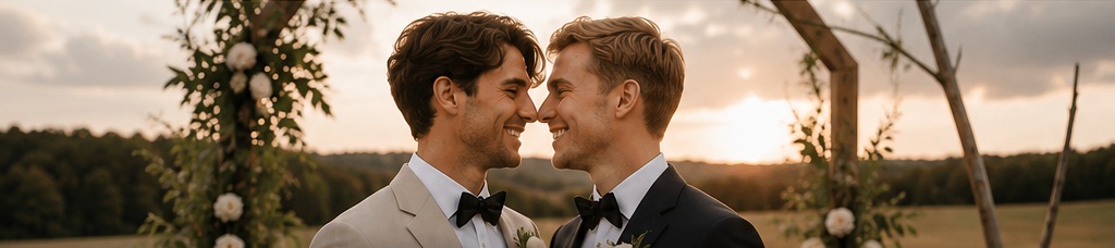 Kiyan och Sebastian på en lantlig bröllopsplats